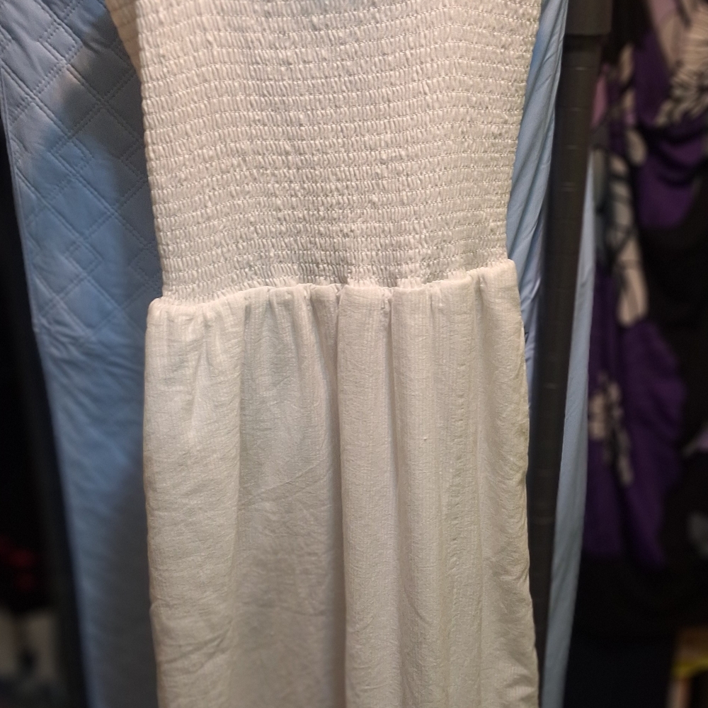 Cream Ribbed Strapless Midi Sundress